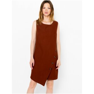 Brown Asymmetrical Dress with Decorative Buttons CAMAIEU - Women