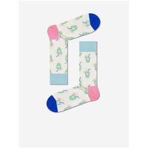 Blue-cream patterned socks Happy Socks Lemonade - Women