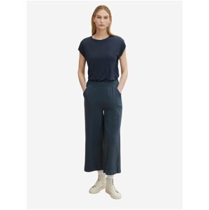 Dark blue women's shortened wide trousers Tom Tailor - Women