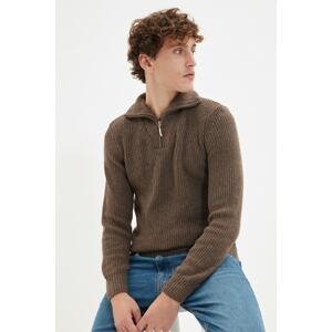 Trendyol Men's Brown Regular Zipper Turtleneck Knitwear Sweater