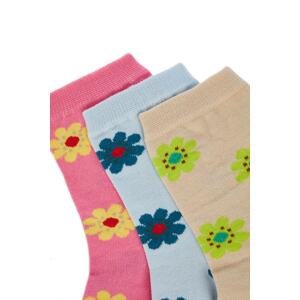 Trendyol Powder Floral 3-Pack Knitted Crewneck Socks