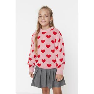 Trendyol Pink Heart Patterned Girl Knitwear Sweater