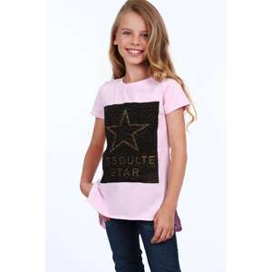 Girls' T-shirt with longer back, light pink