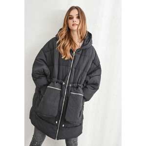 Warm oversized black hooded jacket