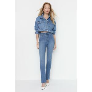 Trendyol Dark Blue High Waist Skinny Flare Jeans With Cut-Out Legs