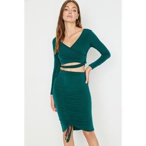 Trendyol Emerald Green Knitted Tops and Bottoms with Pleats