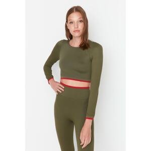 Trendyol Khaki Seamless/Seamless Crop Extra Stretchy Contrast Color Detail Knitted Sports Top/Blouse