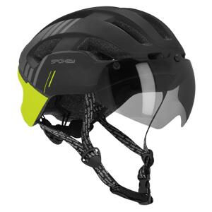 Spokey POINTER SPEED Bicycle helmet with LED flasher and protective removable shield IN-MOLD, 58-61 cm, black-green