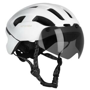 Spokey POINTER SPEED Bicycle helmet with LED flasher and protective removable shield IN-MOLD, 55-58 cm, white