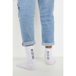 Trendyol White Motto Printed 3-Pack Boys' Knitted Socks