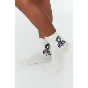 Trendyol Lilac and White Floral Pattern 2-Pack Girl Child Knitted Socks