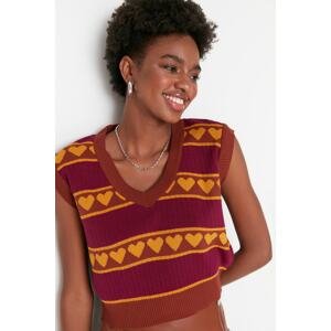 Trendyol Brown Jacquard V-Neck Knitwear Blouse