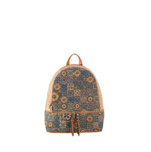 Light brown patterned backpack with zippers