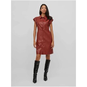 Red leatherette shirt short dress VILA Odine - Women