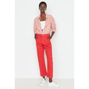 Trendyol Red Pocket Detailed High Waist Straight Jeans