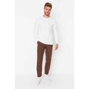 Trendyol Brown - Beige Men's Regular Fit Crewneck Bottom, Woven Top, Knitted Pajamas Set