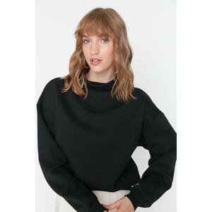 Trendyol Black Stand-Up Collar Basic Knitted Sweatshirt with Fleece Inside