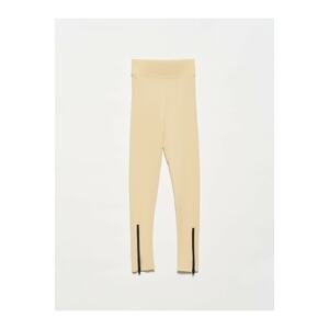 Dilvin 7947 Zipper Detailed Leggings-beige