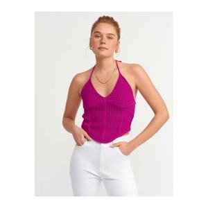 Dilvin 10142 Lace-Up Halter Knitwear Singlet-raspberry