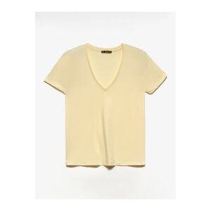 Dilvin Women's Yellow V-Neck Combed Combed Blouse 3505