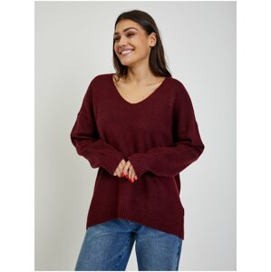 Burgundy Women's Sweater with Extended Back Noisy May Son - Women