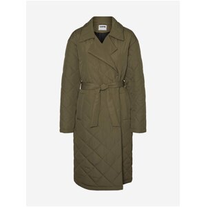 Khaki Quilted Long Coat with Tie Noisy May Ulla - Women