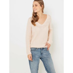 Cream sweater with clamshell neckline CAMAIEU - Women