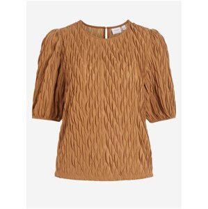 Brown Pleated Blouse with Balloon Sleeves VILA Plisso - Women