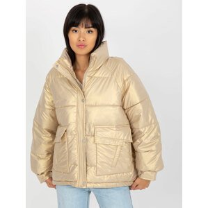 Gold Feather Quilted Jacket Without Hood