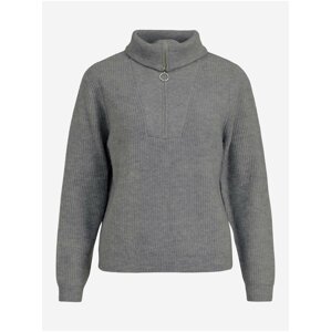 Grey ribbed sweater with collar VILA Mathilda - Women