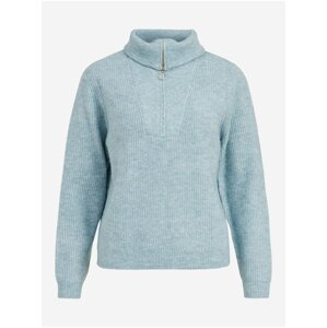 Light blue ribbed sweater with collar VILA Mathilda - Women