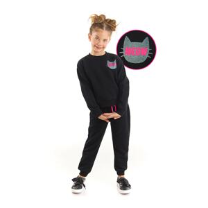 Mushi Black Cat Girls Tracksuit Bottom Top Set