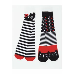 Mushi Striped Cats Girls' Knee-length Socks 2-Pack Set