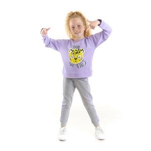 Mushi Leopard Girls' Lilac Tracksuit Top and Gray Sweatpants Set