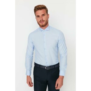 Trendyol Blue Men's Regular Fit Italian Collar Dobby Basic Easy to Iron Shirt