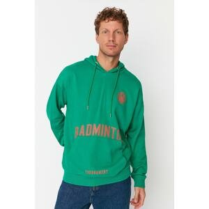 Trendyol Green Men's Oversized Fit Hoodie with Sports Theme with Pockets Sweatshirt