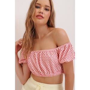 Trend Alaçatı Stili Women's Pink Scalloped Embroidery Crop Top with Lace-up Back