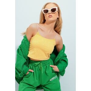 Trend Alaçatı Stili Women's Yellow Striped Double Layer Crop Blouse