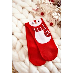 Women's Christmas socks with penguin pattern red