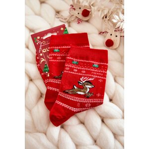 Women's Cotton Christmas Socks Reindeer Red