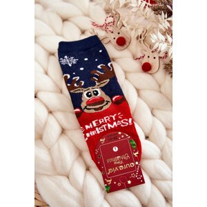 Children's socks "Merry Christmas" reindeer navy blue-red