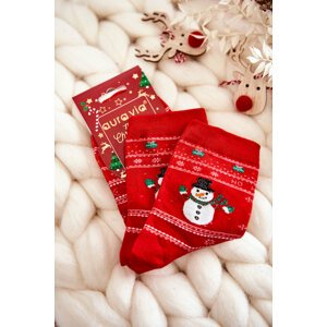 Women's Cotton Christmas Socks Snowmen Red