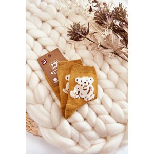 Women's classic cotton socks with teddy bear Dark yellow