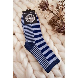 Women's classic socks with stripes and stripes of dark blue