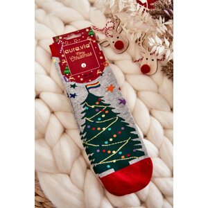 Women's socks with Christmas pattern in the Christmas tree gray