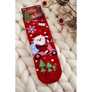 Women's Christmas socks Santa Claus with bag Cosas red