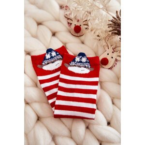 Youth striped socks with a bear red with white