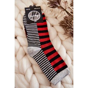 Women's classic socks with stripes and stripes Red