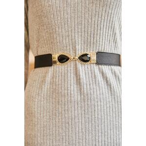 Olalook Women's Black Elastic Faux Leather Belt with Stones and Stones