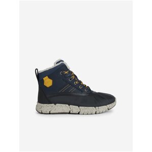 Dark Blue Boys Ankle Leather Boots with Faux Fur Geox Flexyper - Boys